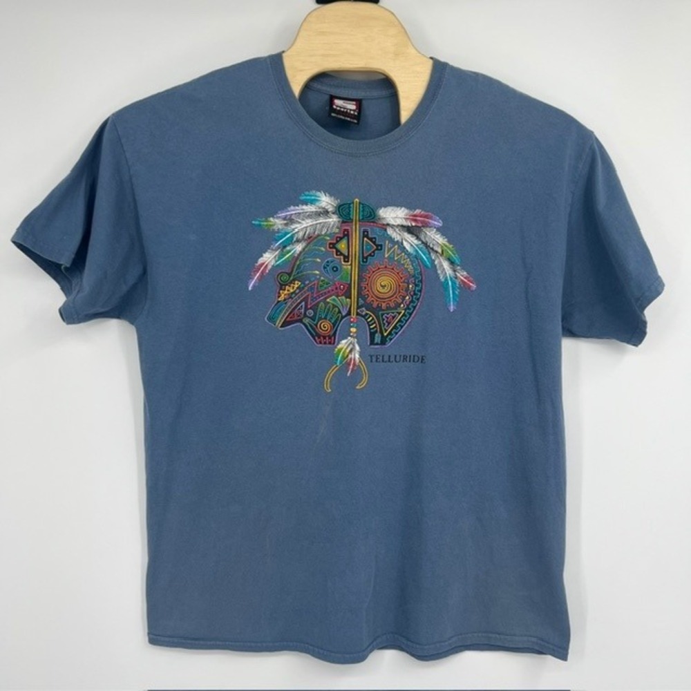 Vintage Sportex Men's Blue  Tribal Telluride Bear Graphic T-Shirt Size XL